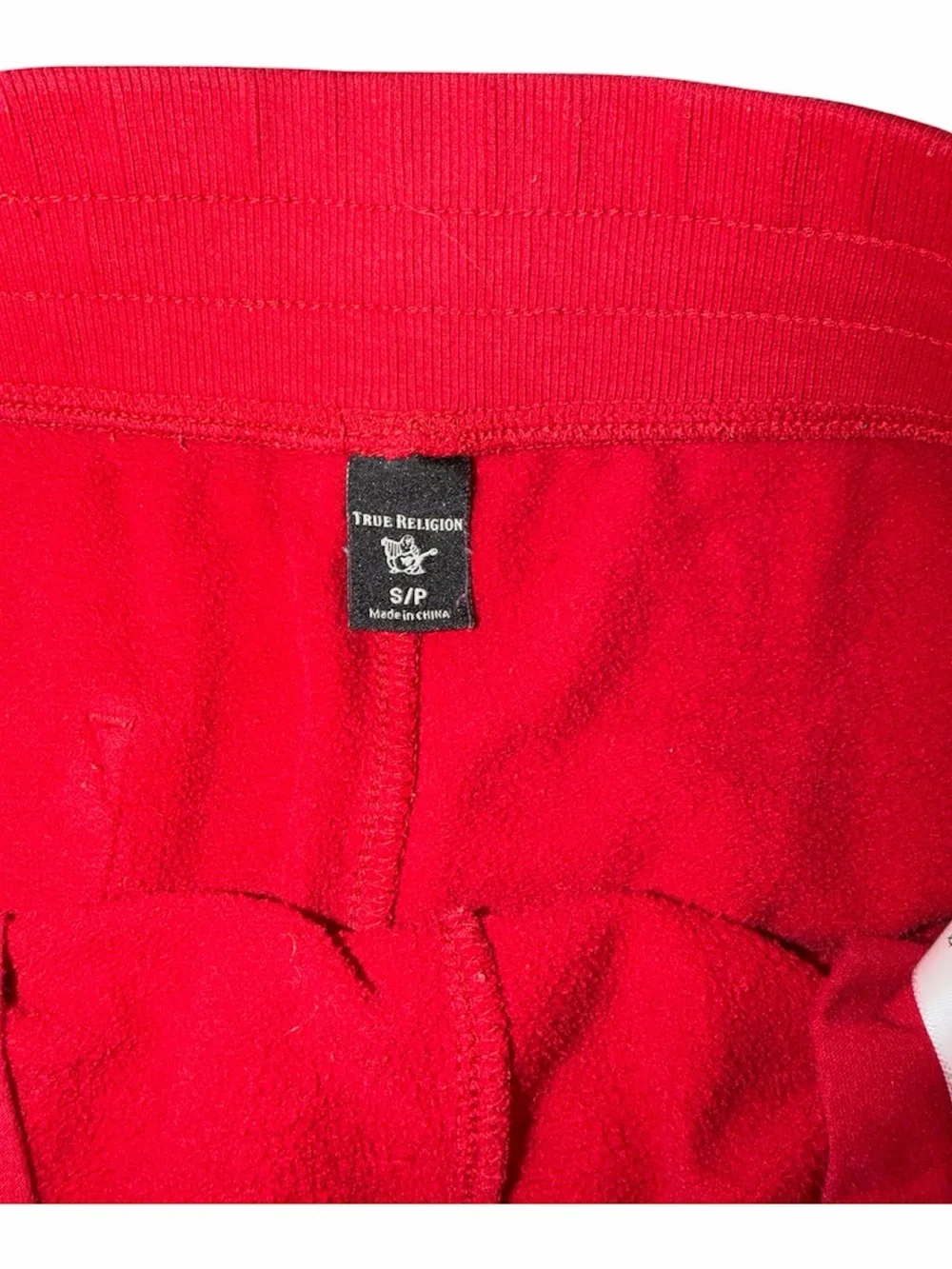 True Religion Red Fleece Shorts Horseshoe Logo Sz S — No Drawstring